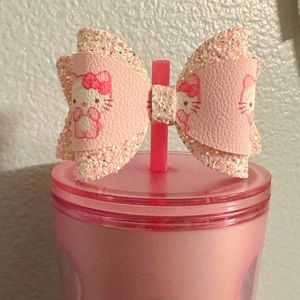 Hello Kitty straw topper bow - pink glitter